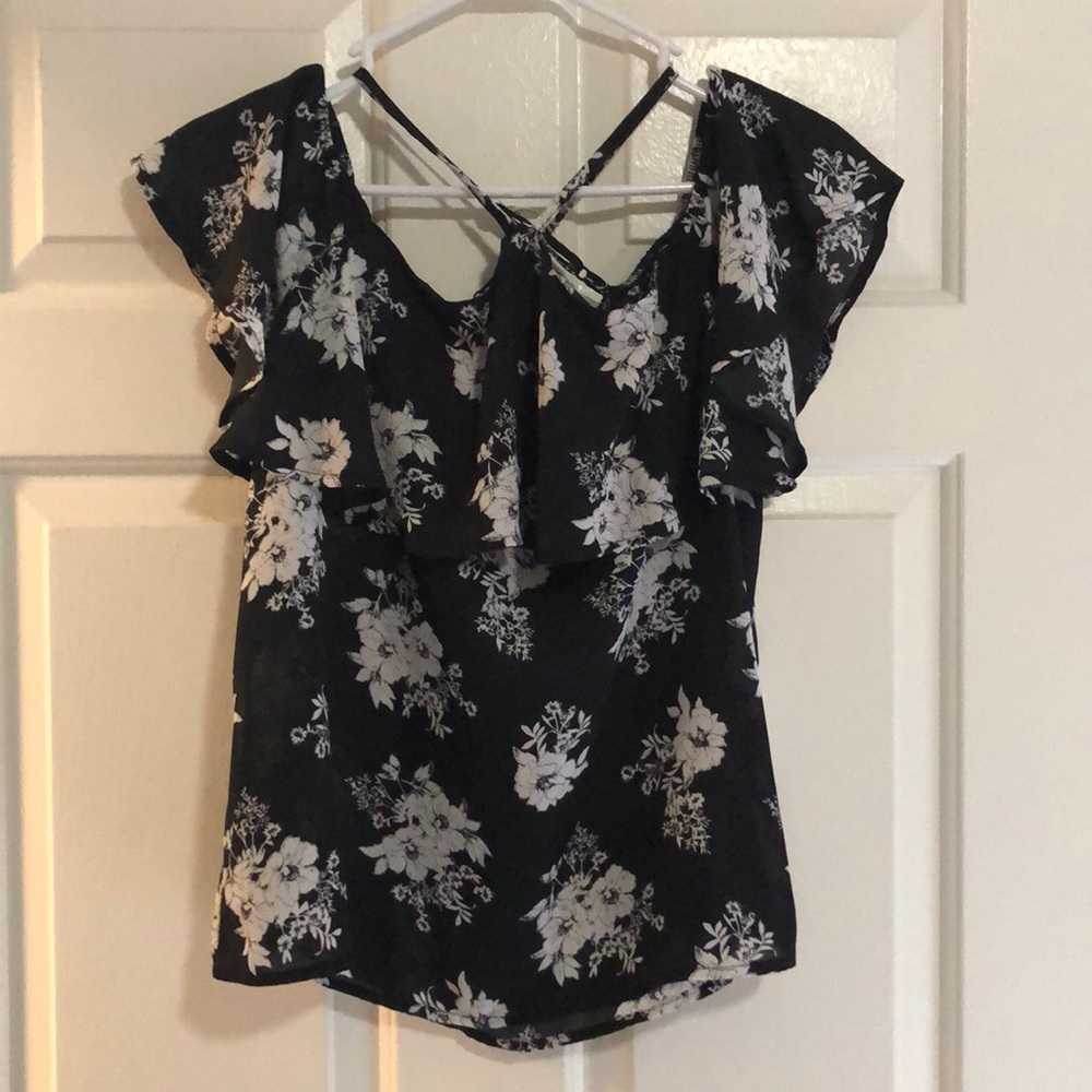 Maurices Black and White Floral Blouse